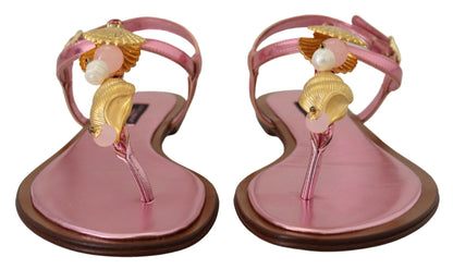 Dolce & Gabbana Chic Pink Leather Sandals with Exquisite Embellishment Dolce & Gabbana