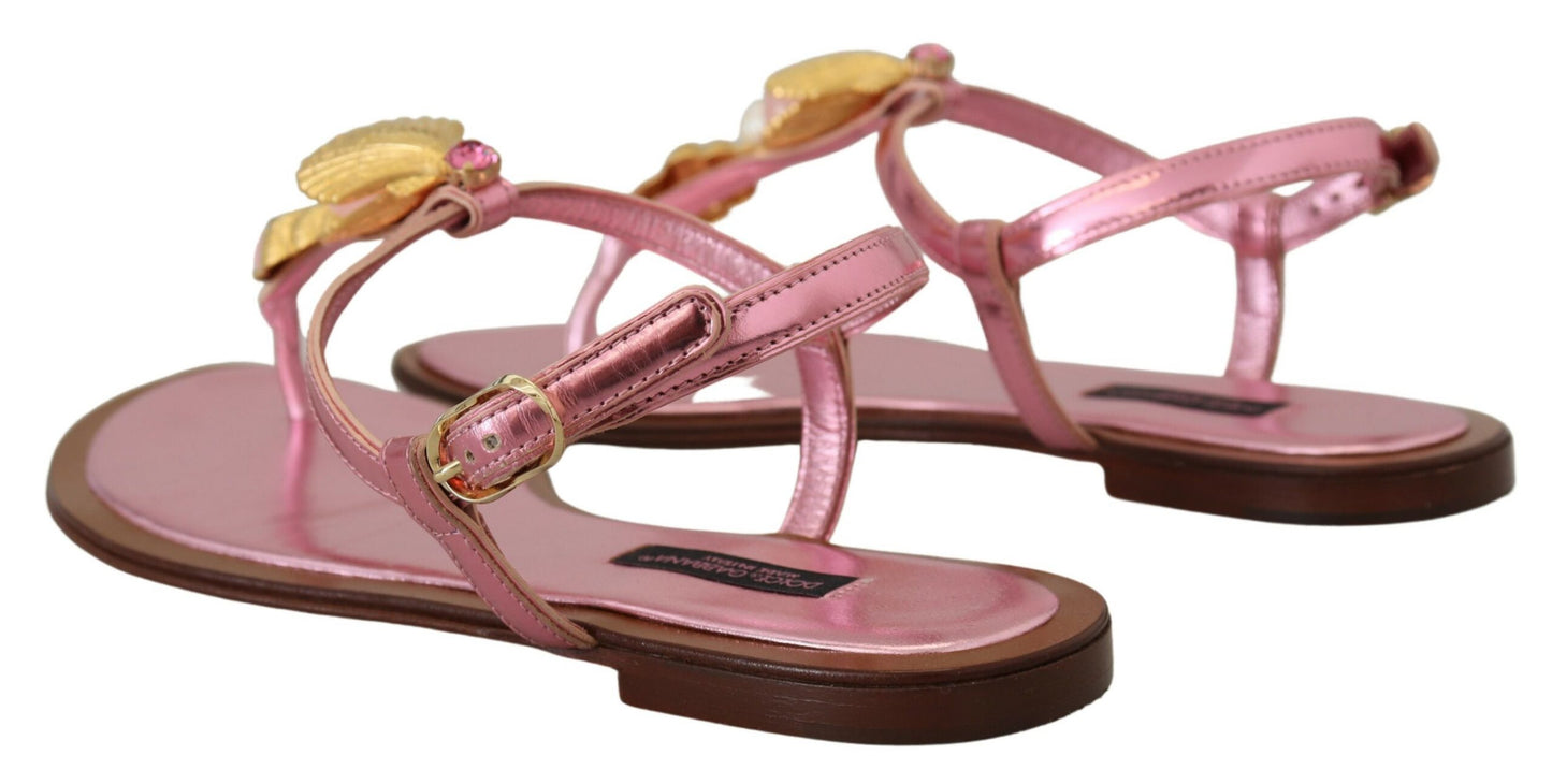 Dolce & Gabbana Chic Pink Leather Sandals with Exquisite Embellishment Dolce & Gabbana