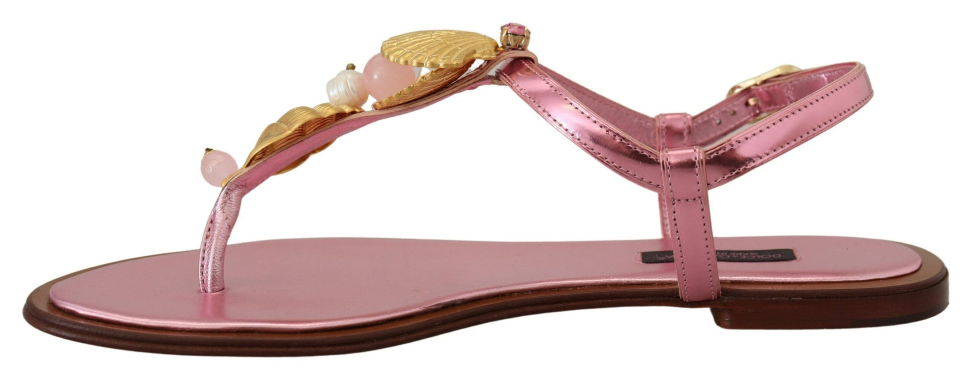 Dolce & Gabbana Chic Pink Leather Sandals with Exquisite Embellishment