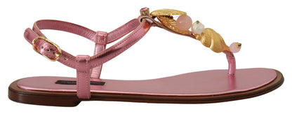 Dolce & Gabbana Chic Pink Leather Sandals with Exquisite Embellishment Dolce & Gabbana