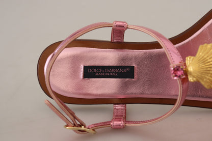 Dolce & Gabbana Chic Pink Leather Sandals with Exquisite Embellishment Dolce & Gabbana