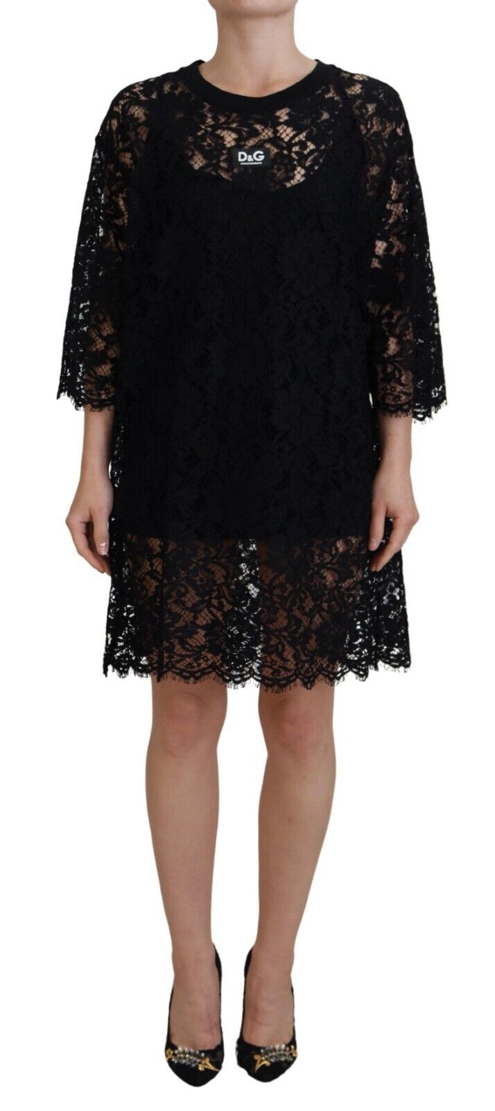 Dolce & Gabbana Elegant Black Floral Lace Shift Dress Dolce & Gabbana