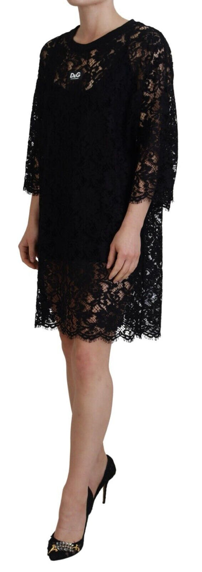 Dolce & Gabbana Elegant Black Floral Lace Shift Dress Dolce & Gabbana