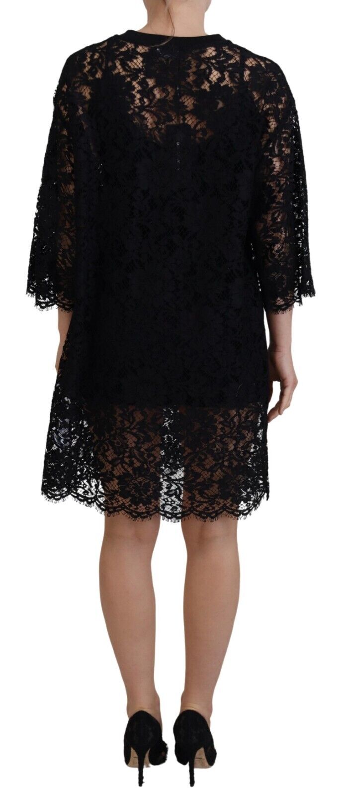 Dolce & Gabbana Elegant Black Floral Lace Shift Dress Dolce & Gabbana