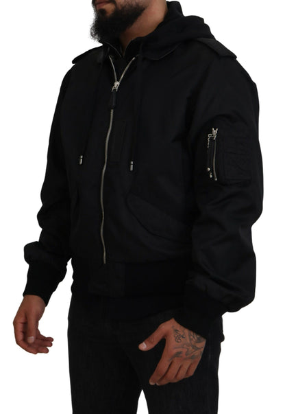 Dolce & Gabbana Sleek Black Hooded Bomber Jacket Dolce & Gabbana