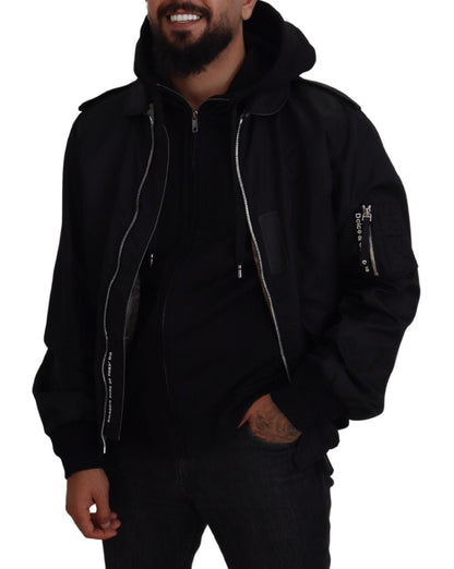 Dolce & Gabbana Sleek Black Hooded Bomber Jacket Dolce & Gabbana