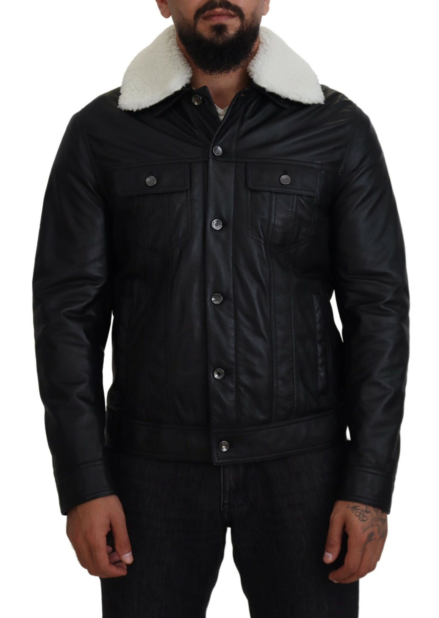 Dolce & Gabbana Elegant Black Leather Bomber Jacket Dolce & Gabbana