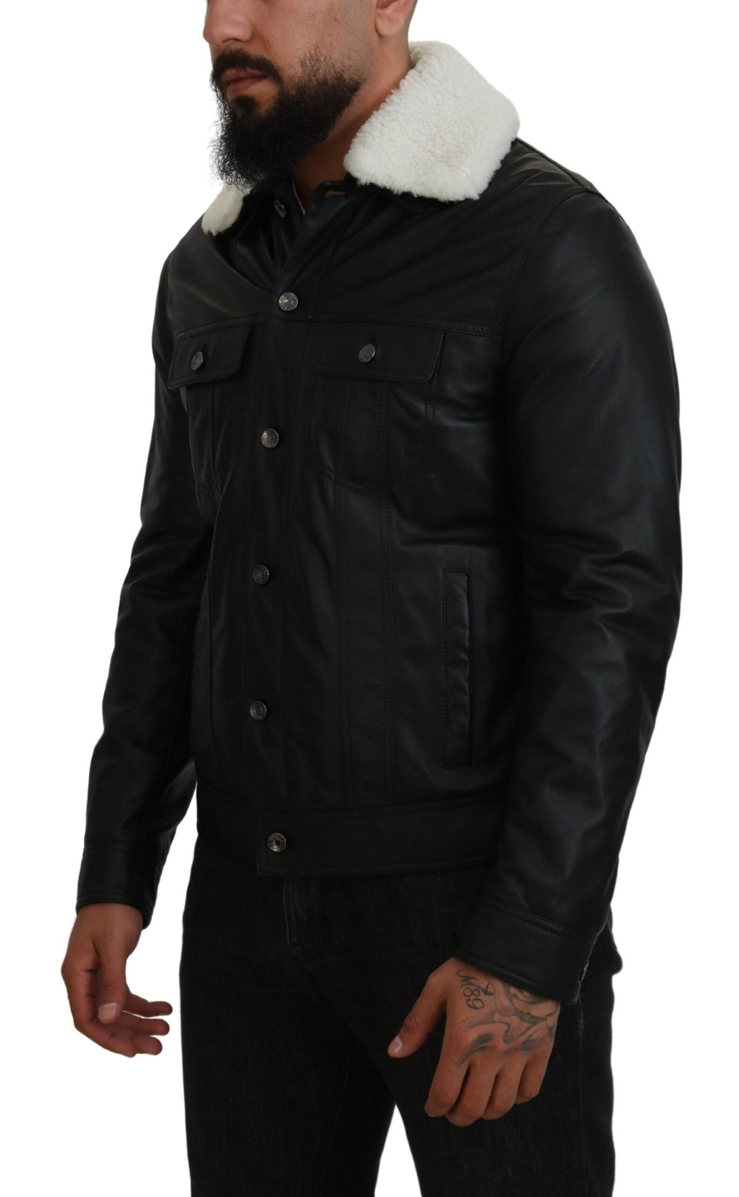 Dolce & Gabbana Elegant Black Leather Bomber Jacket Dolce & Gabbana