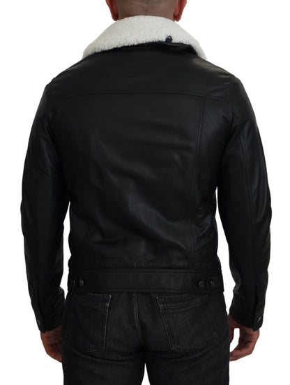 Dolce & Gabbana Elegant Black Leather Bomber Jacket Dolce & Gabbana