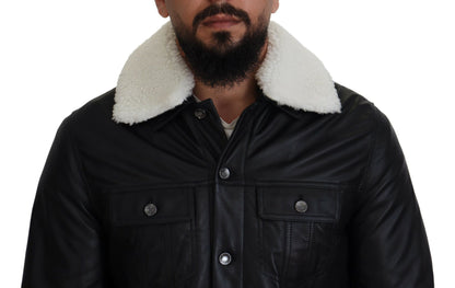 Dolce & Gabbana Elegant Black Leather Bomber Jacket Dolce & Gabbana