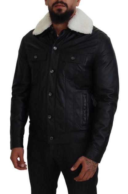 Dolce & Gabbana Elegant Black Leather Bomber Jacket Dolce & Gabbana