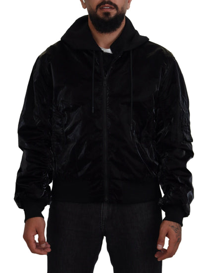 Dolce & Gabbana Elegant Black Bomber Hooded Jacket Dolce & Gabbana