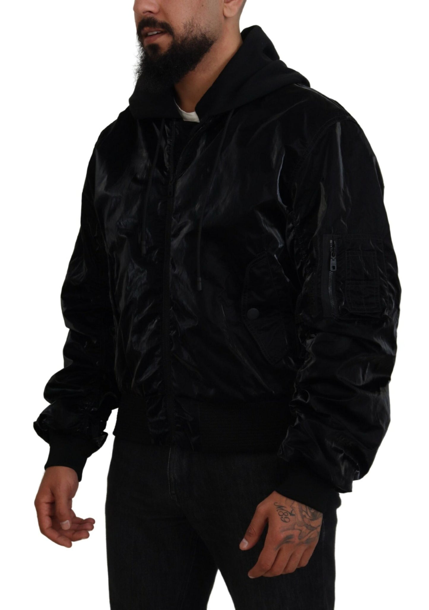 Dolce & Gabbana Elegant Black Bomber Hooded Jacket Dolce & Gabbana