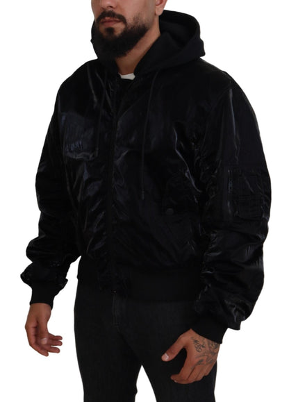 Dolce & Gabbana Elegant Black Bomber Hooded Jacket Dolce & Gabbana