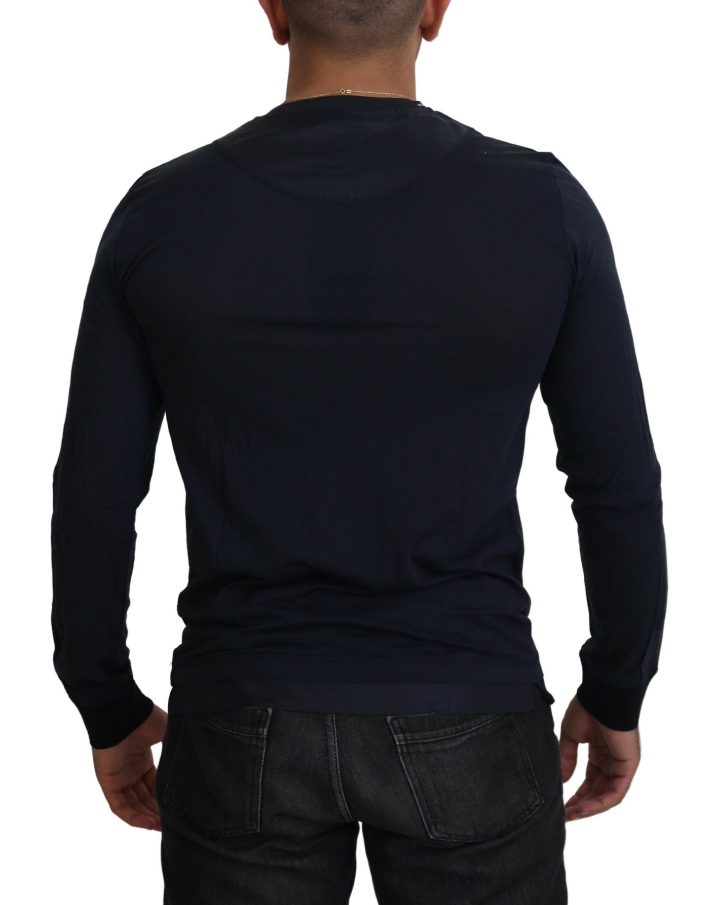 Dolce & Gabbana Elegant Cotton-Silk Blend Blue Pullover Dolce & Gabbana