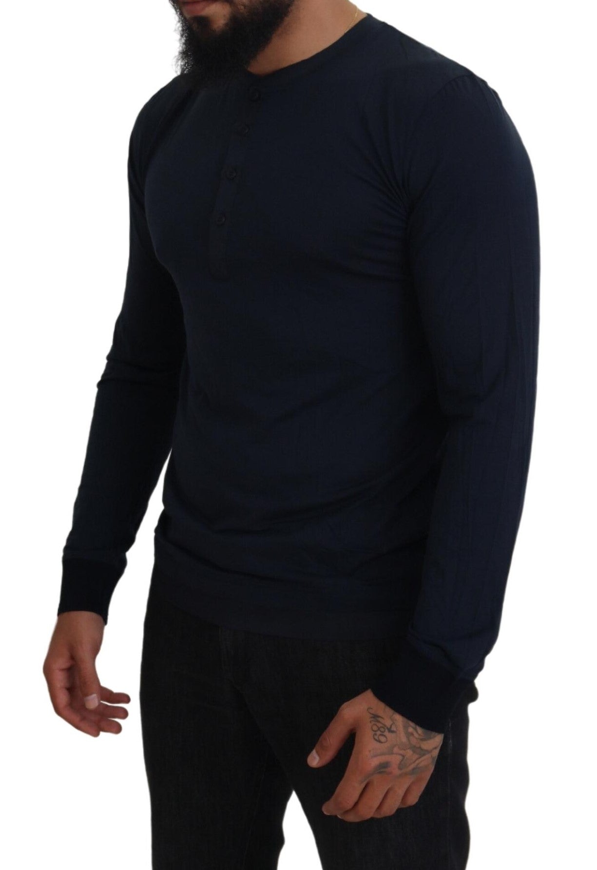 Dolce & Gabbana Elegant Cotton-Silk Blend Blue Pullover Dolce & Gabbana