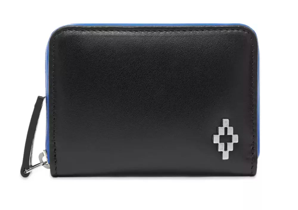 Marcelo Burlon Sleek Black Leather Card Holder with Blue Accents Marcelo Burlon