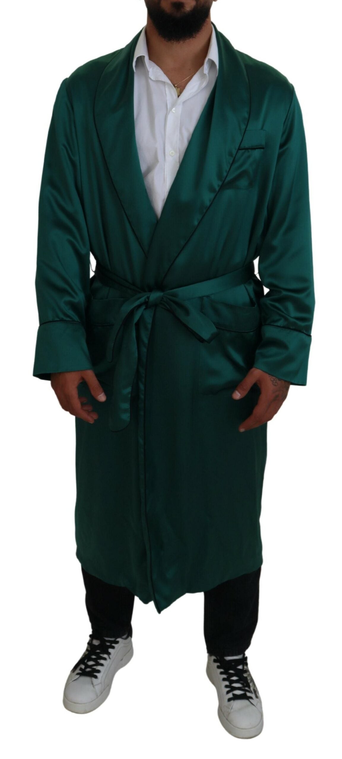 Dolce & Gabbana Elegant Silk Robe in Lush Green Dolce & Gabbana