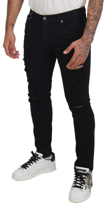 Dolce & Gabbana Svelte Black Tattered Slim Fit Denim Dolce & Gabbana