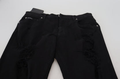 Dolce & Gabbana Svelte Black Tattered Slim Fit Denim Dolce & Gabbana