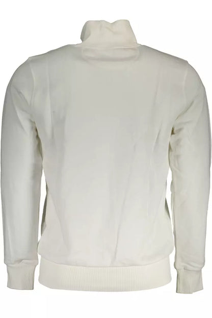 La Martina Elegant White Zip-Up Sweater with Embroidery La Martina