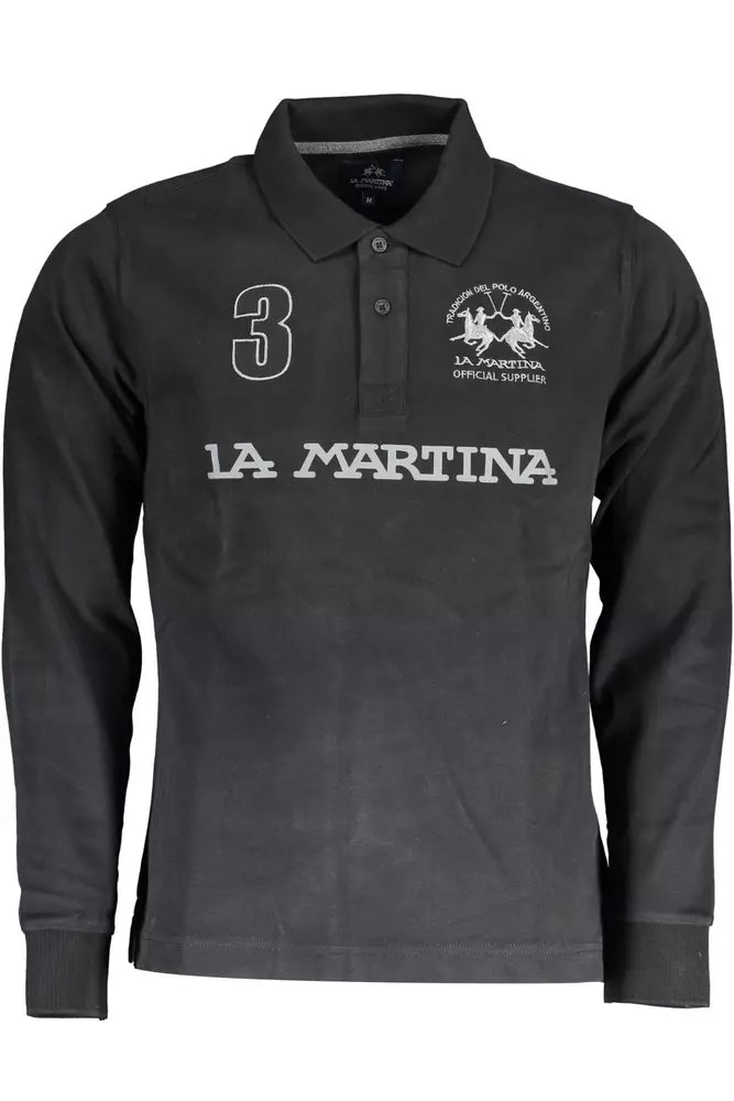 La Martina Elegant Long Sleeve Black Polo Shirt La Martina