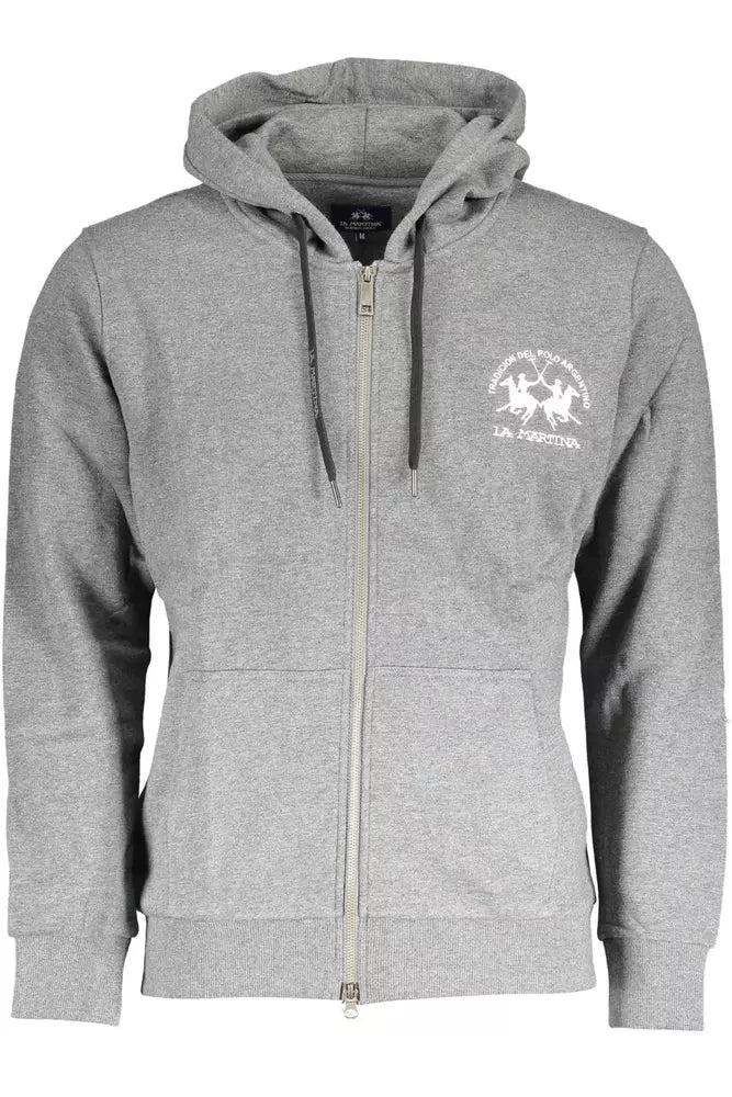 La Martina Chic Gray Hooded Sweatshirt with Embroidery Detail La Martina