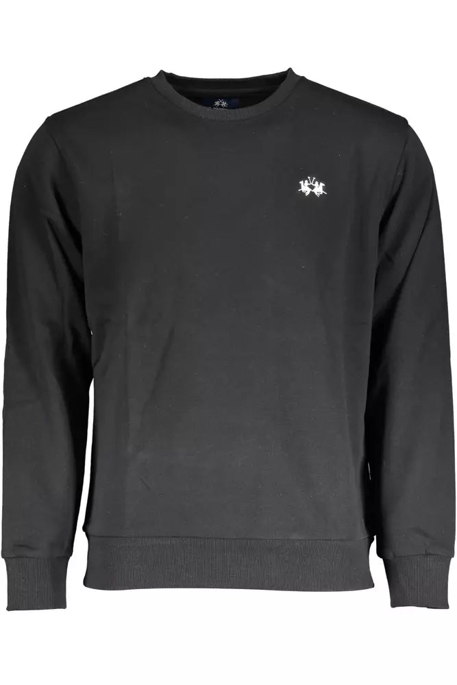 La Martina Elegant Black Crew Neck Embroidered Sweater La Martina