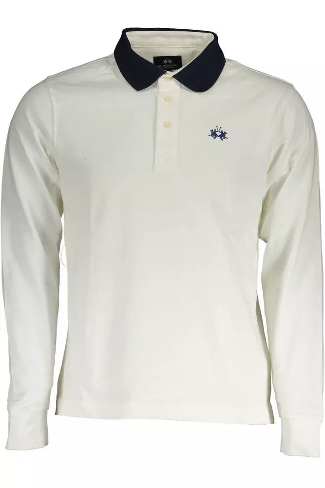 La Martina Elegant Long-Sleeved White Polo with Contrasting Details La Martina