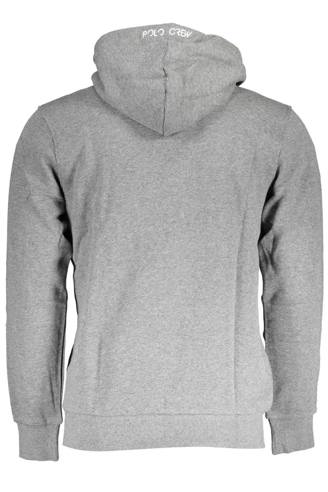 La Martina Chic Gray Hooded Sweatshirt with Embroidery Detail La Martina