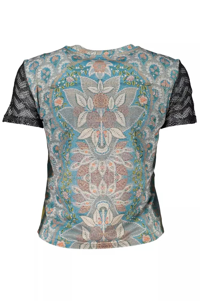 Desigual Ethereal Light Blue Printed Tee with Contrasts Desigual