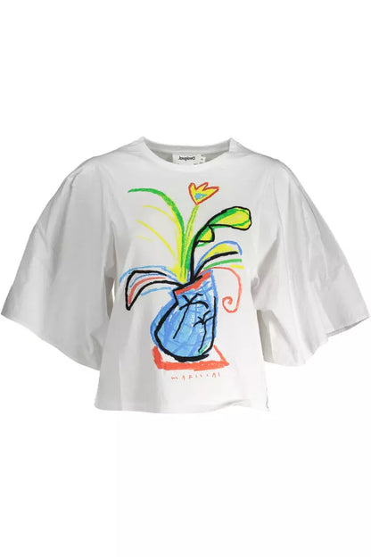 Desigual Chic White Embroidered Logo Tee with Wide Sleeves Desigual