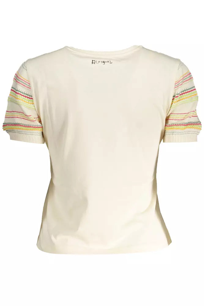 Chic Desigual Printed White Tee with Contrasting Accents Desigual