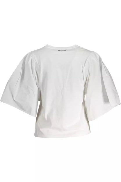 Desigual Chic White Embroidered Logo Tee with Wide Sleeves Desigual