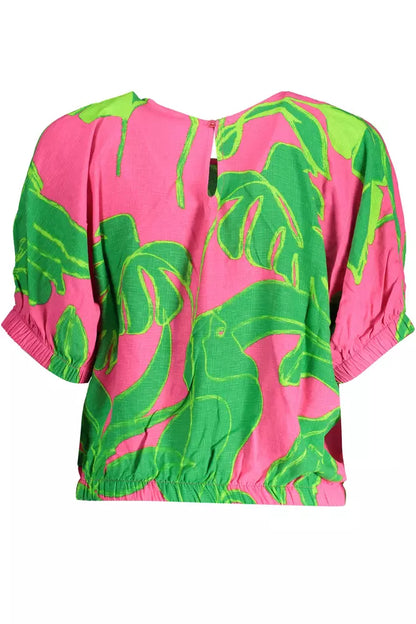 Desigual Chic Pink Viscose Blouse with Contrasting Details Desigual