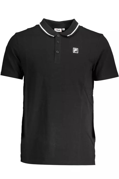 Fila Sleek Black Cotton Polo with Contrast Details Fila