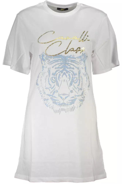 Cavalli Class Elegant White Cotton Tee with Iconic Print Cavalli Class