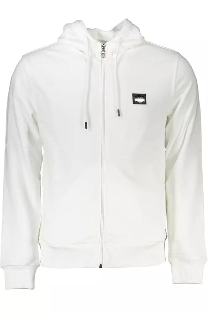 Cavalli Class Elegant White Hooded Sweatshirt with Embroidery Detail Cavalli Class