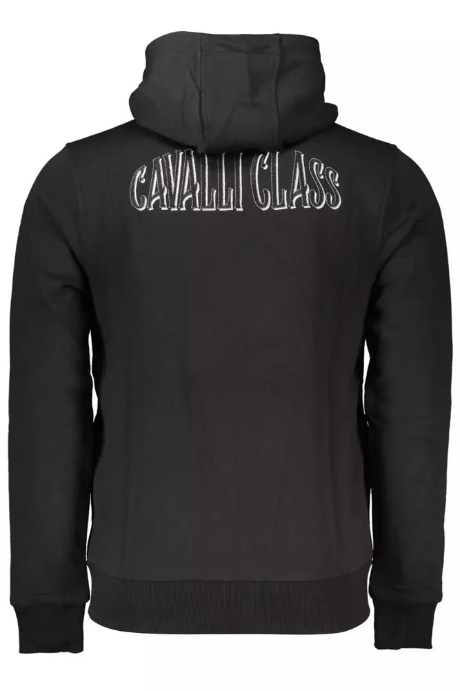 Cavalli Class Elegant Black Hooded Zip Sweatshirt Cavalli Class