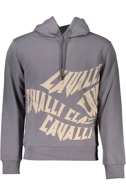 Cavalli Class Elegant Gray Hooded Sweatshirt in Regular Fit Cavalli Class