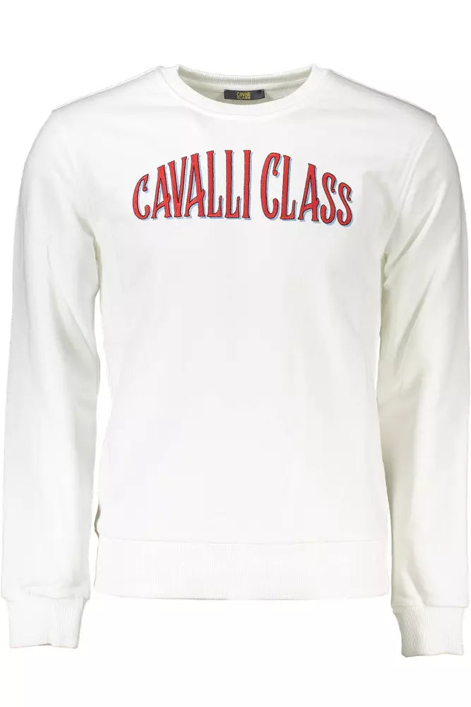 Cavalli Class Elegant White Embroidered Sweatshirt Cavalli Class