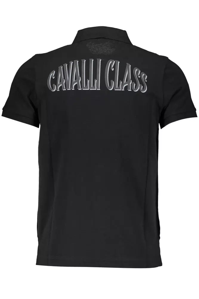 Cavalli Class Elegant Black Cotton Polo with Signature Applique Cavalli Class