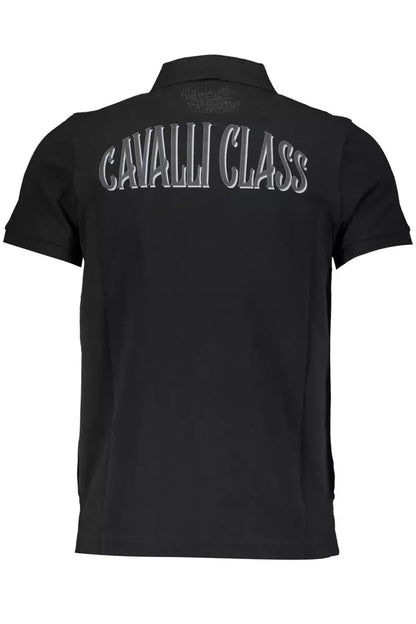 Cavalli Class Elegant Black Cotton Polo with Signature Applique Cavalli Class