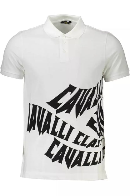 Cavalli Class Elegant White Cotton Polo with Chic Print Cavalli Class