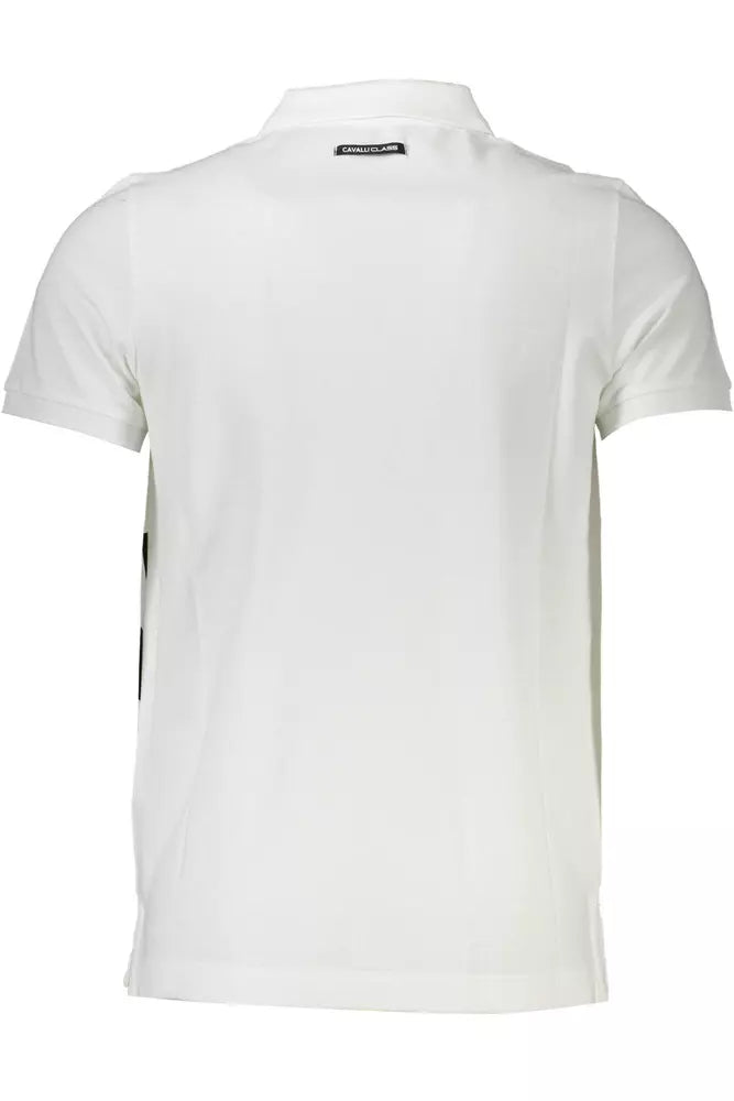 Cavalli Class Elegant White Cotton Polo with Chic Print Cavalli Class