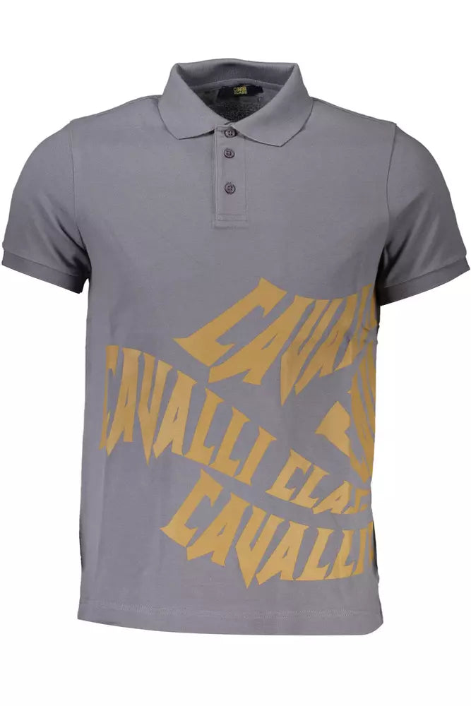 Cavalli Class Sleek Gray Cotton Polo with Classic Print Cavalli Class