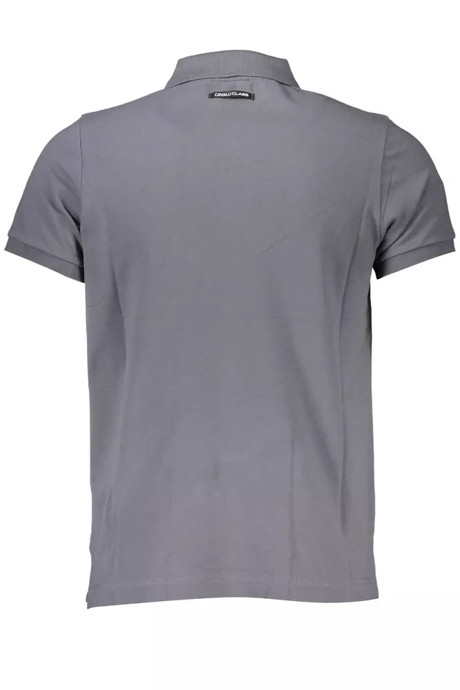 Cavalli Class Sleek Gray Cotton Polo with Classic Print Cavalli Class