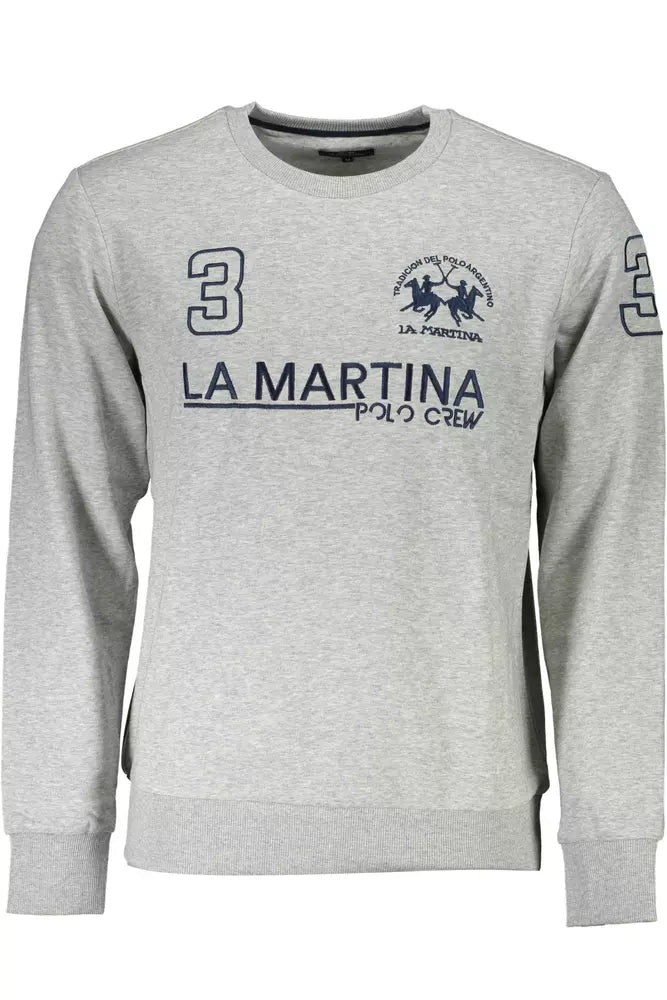 La Martina Chic Gray Crew Neck Embroidered Sweatshirt La Martina