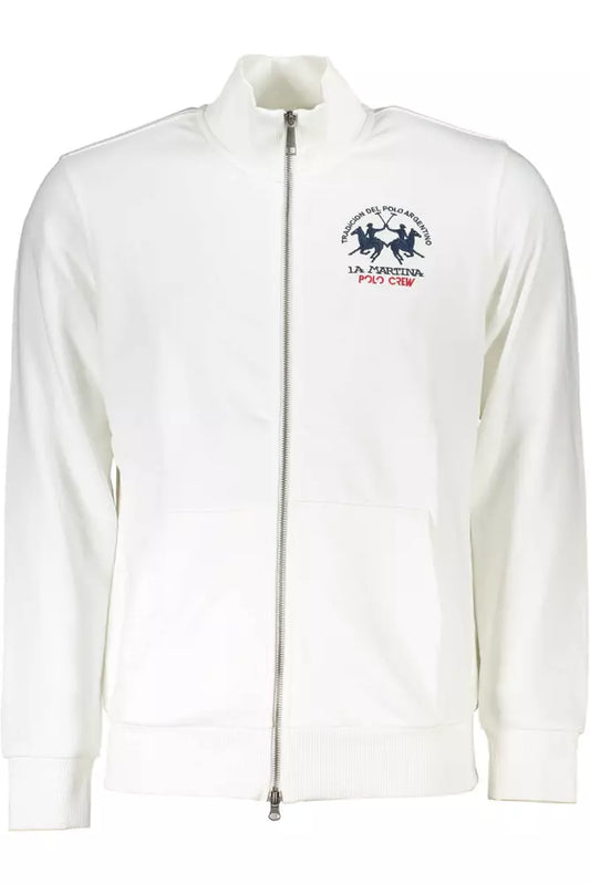 La Martina Elegant White Zippered Cotton-Blend Sweatshirt La Martina