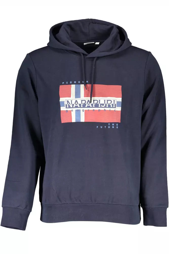 Napapijri Blue Cotton Hooded Sweatshirt with Logo Print Napapijri